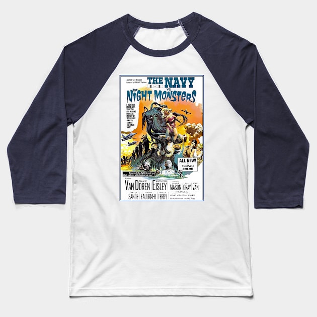 Navy vs. The Night Monsters Baseball T-Shirt by SciFi_Kaiju_Guy